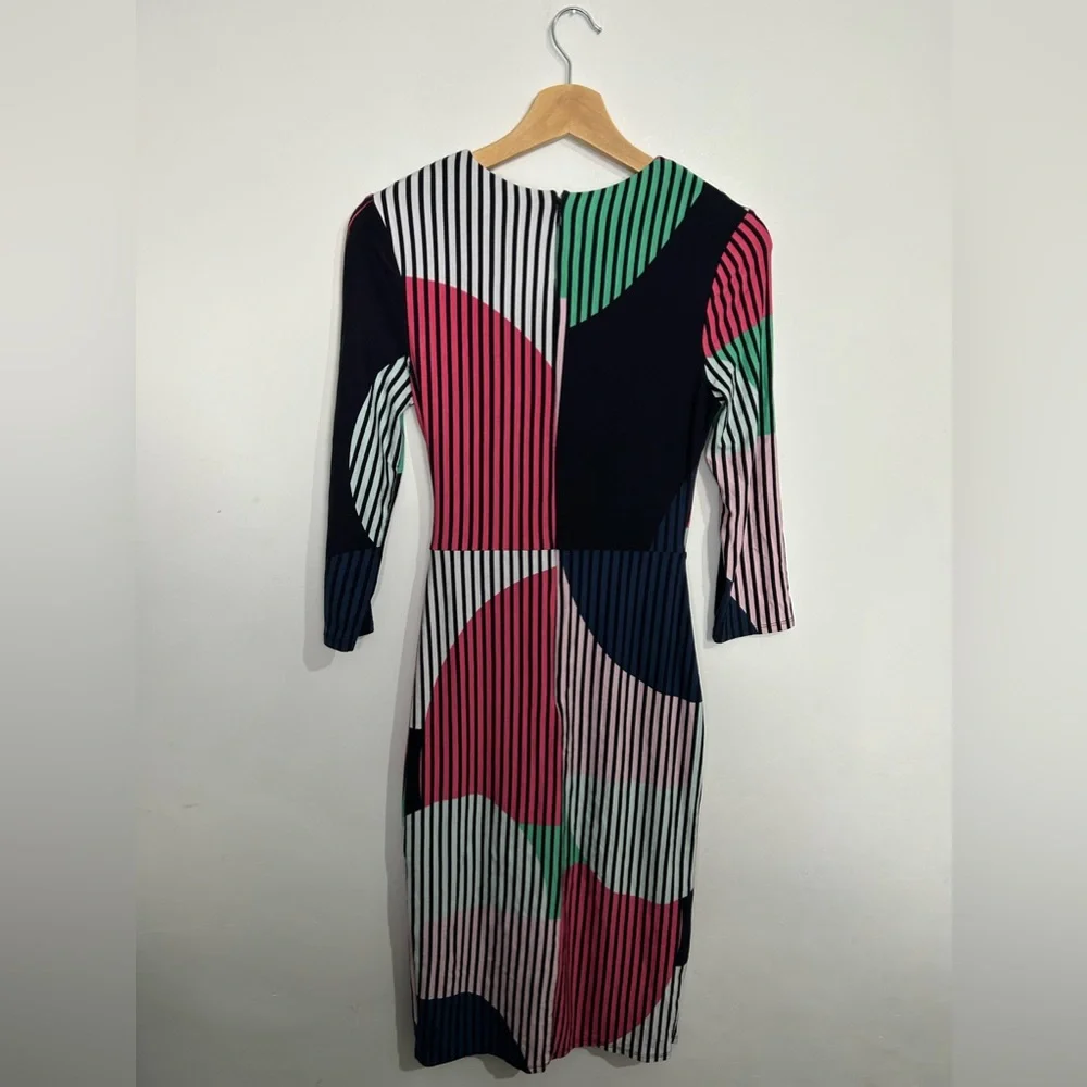 Phase Eight Size 8 Abstract Patterned Wrap Over Effect Dress Navy Blue - Picture 7 of 11